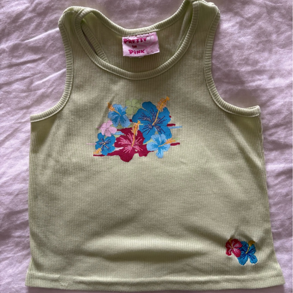 Y2K Pretty in Pink Girls Hibiscus Flower Tank Top